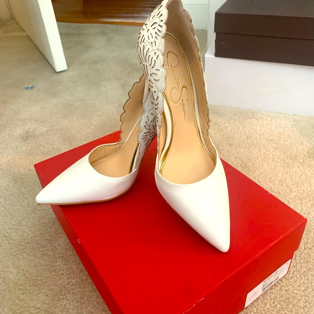 Beautiful off white stiletto heels by Jessica Simpson